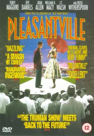 Pleasantville" DVD cover featuring Jeff Daniels and Reese Witherspoon in 1950s attire.