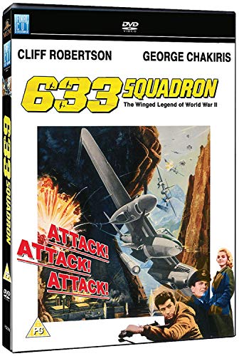 DVD cover for “633 Squadron” featuring warplanes and actors.