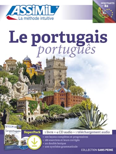 Portuguese language learning book cover with castle and flags.