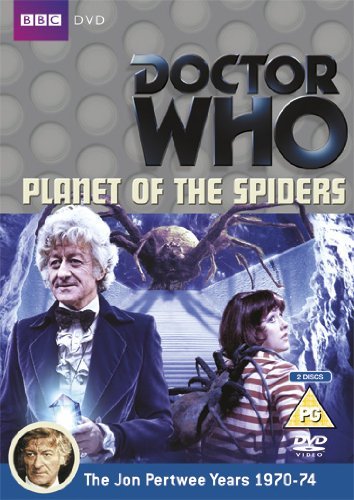 Doctor Who DVD cover: Jon Pertwee, spiders, and a young girl.