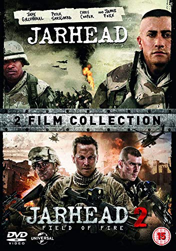 DVD cover for war films "Jarhead" and "Jarhead 2: Field of Fire.
