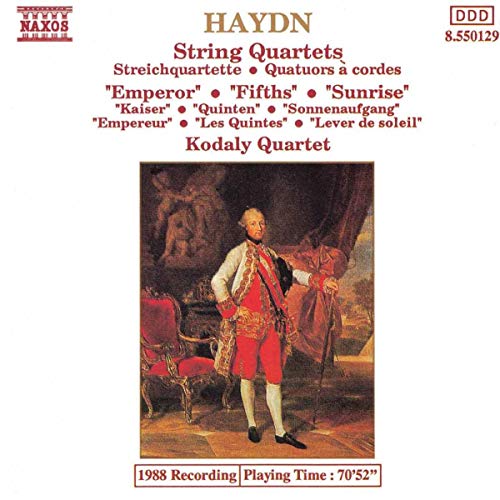 CD cover for Haydn string quartets performed by the Kodaly Quartet, featuring a portrait.