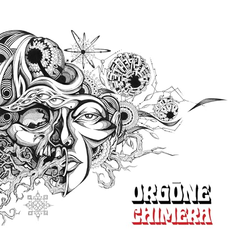 Black and white illustration of a face with intricate, swirling patterns.
