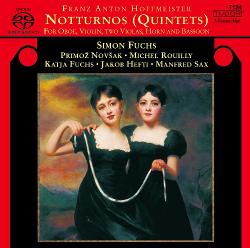 CD cover for Hoffmeister's "Notturnos (Quintets)" featuring a portrait of two women.