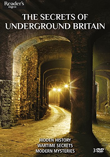 Dark stone tunnel with arches and bright lights in the distance on DVD cover.