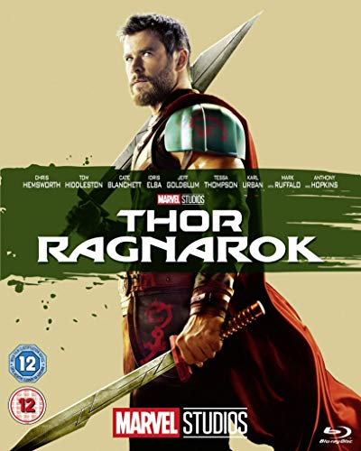Thor Ragnarok Blu-ray cover featuring Chris Hemsworth as Thor with sword and armor.