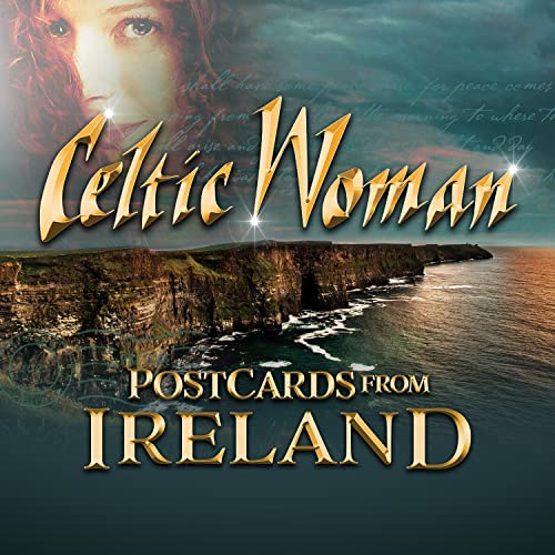 Celtic Woman "Postcards from Ireland" CD cover with Irish coastline and portrait.
