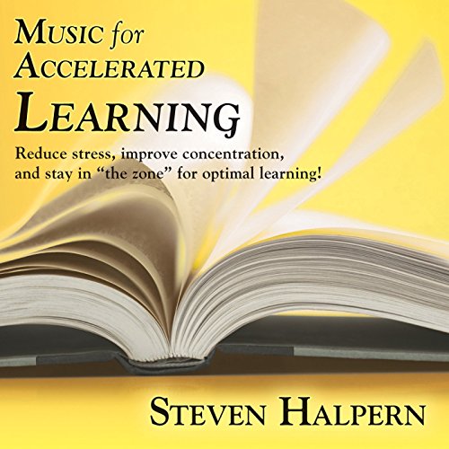 CD cover with open book and yellow background, text reads "Music for Accelerated Learning".