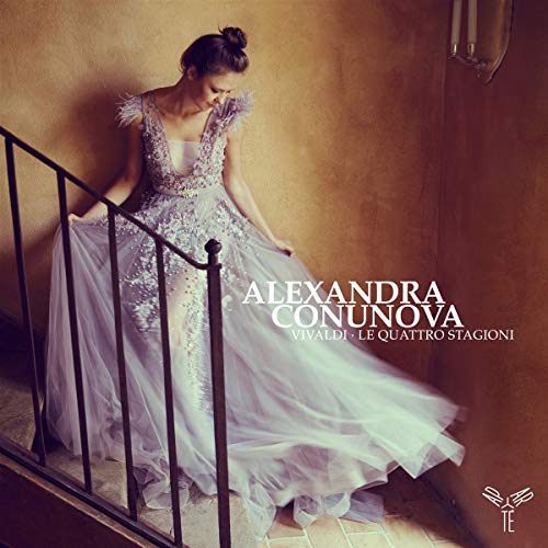 Alexandra Conunova in a lavender gown on a staircase, album cover.
