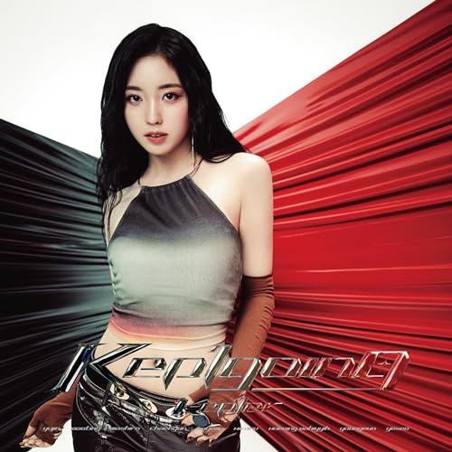 Kep1er album cover featuring a woman with long dark hair and red/black background.