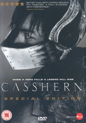 Casshern DVD cover featuring a silver-masked figure with dark hair and text.