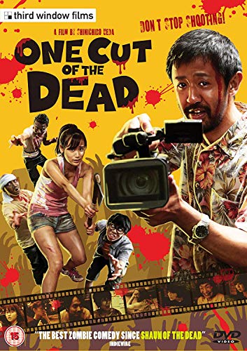 DVD cover for One Cut of the Dead featuring a film crew and zombies.