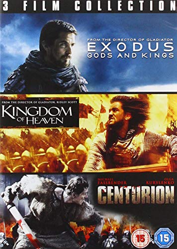 DVD cover featuring posters for Exodus: Gods and Kings, Kingdom of Heaven, and Centurion.
