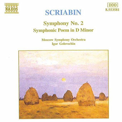 CD cover for Scriabin’s Symphony No. 2 featuring a field of haystacks.