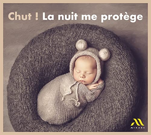 Sleeping baby in a knitted bear-ear hat, album cover art.