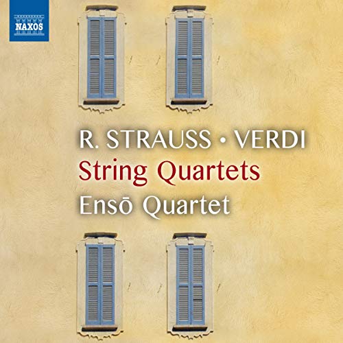 CD cover: beige wall with blue-shuttered windows, text “Strauss/Verdi”.