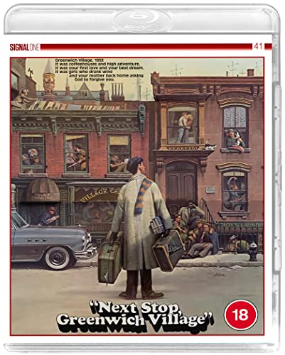 Blu-ray cover for “Next Stop, Greenwich Village” featuring a street scene.