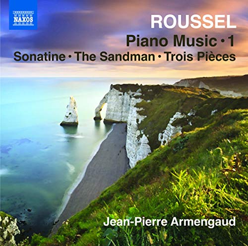 CD cover for Roussel's Piano Music Vol. 1, coastal cliffs scene.
