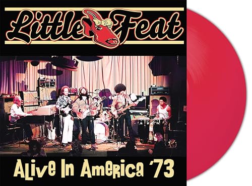 Little Feat album cover with band photo and coral red vinyl record.