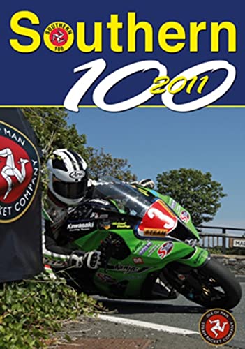 DVD cover: Motorcycle racer on a green Kawasaki during the Southern 100.