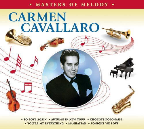 CD cover featuring portrait of Carmen Cavallaro with musical instruments.