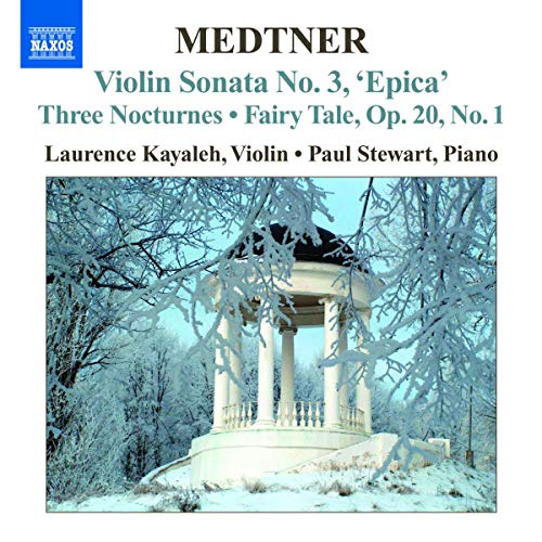 CD cover for Medtner’s violin sonata with a snowy gazebo image.