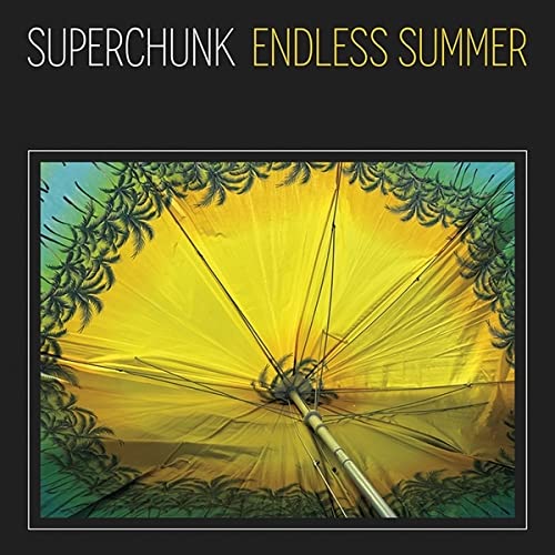 Superchunk's "Endless Summer" vinyl cover: yellow umbrella against a palm tree background.
