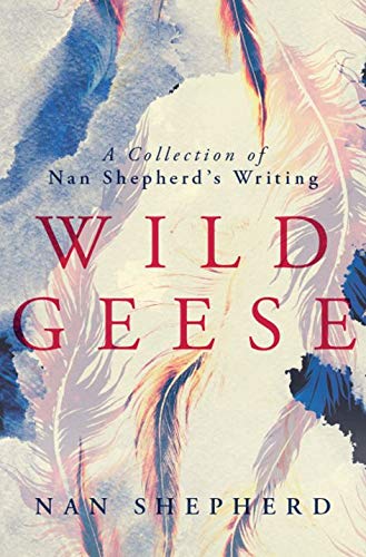 Book cover titled Wild Geese by Nan Shepherd featuring blue and white feather illustrations.