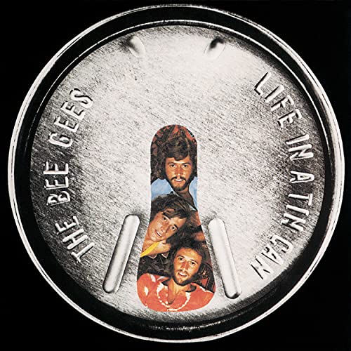 Bee Gees album cover: a tin can with photos of the band members.