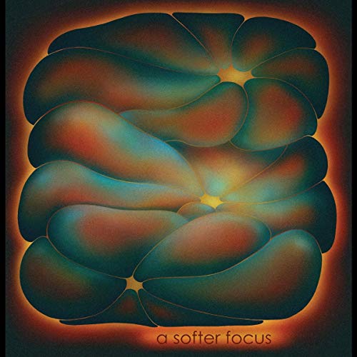 Abstract album cover with overlapping, rounded shapes in orange and teal.