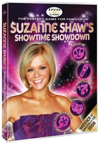DVD cover featuring Suzanne Shaw with game icons and purple background.