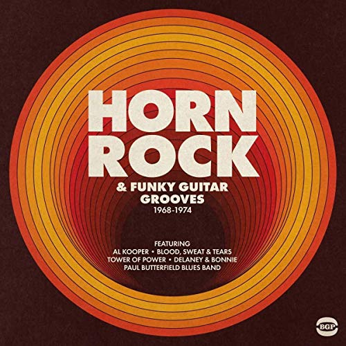 CD cover with orange concentric circles and bold text: "Horn Rock & Funky Guitar Grooves.
