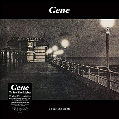 Black and white vinyl album cover featuring a pier at night.