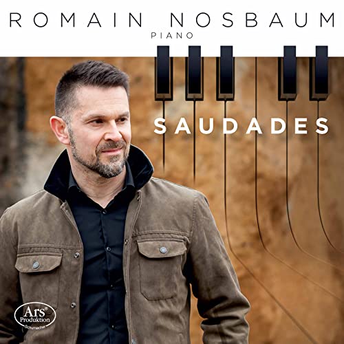CD cover featuring pianist Romain Nosbaum and piano keys.