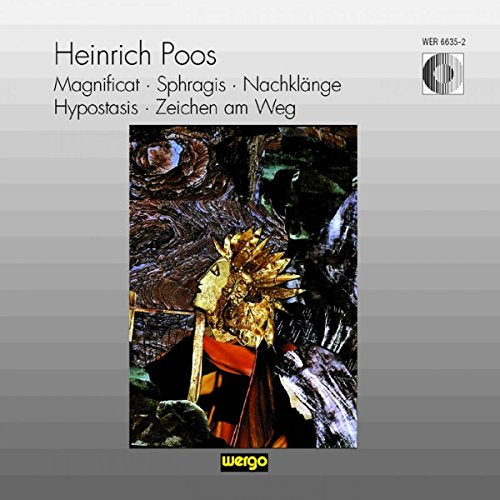 CD cover featuring text by Heinrich Poos and a central abstract gold mask image.