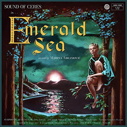 CD cover: woman in blue seated amidst a dark, fantastical landscape.
