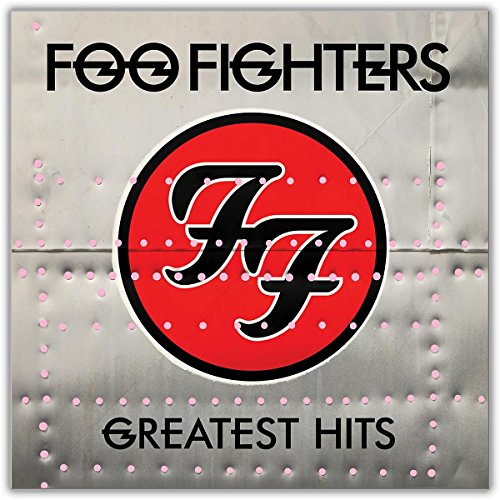 Foo Fighters Greatest Hits album cover featuring the band logo on a metal background.