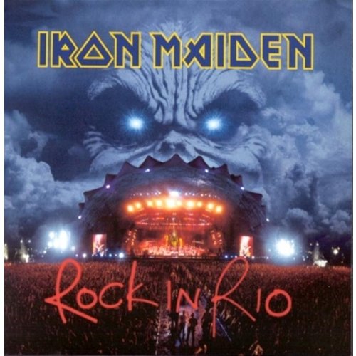 Iron Maiden “Rock in Rio” album cover with Eddie and a stage.