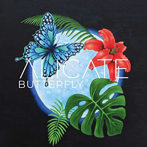 CD cover with blue butterfly, red hibiscus, and tropical leaves.