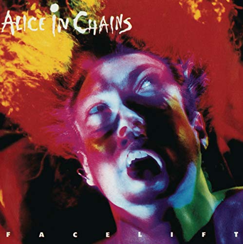 Alice in Chains Facelift album cover featuring a distorted, color-saturated close-up of a face.