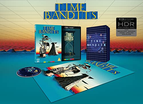 Time Bandits" UHD Blu-ray packaging with ship illustration and hourglass design.