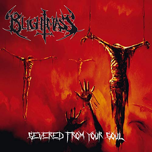 Red album cover depicting hanging, decaying figures and band name "Blightmass".