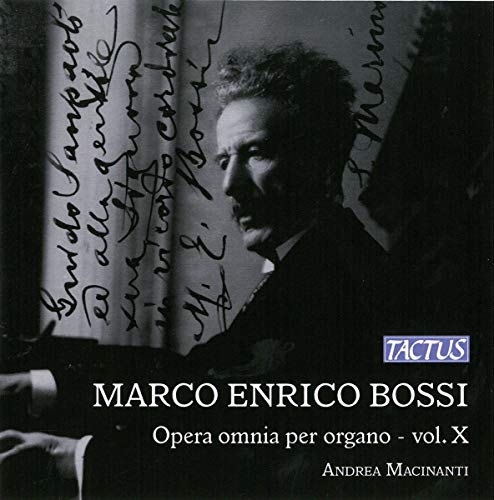 CD cover featuring a black and white portrait of Marco Enrico Bossi.