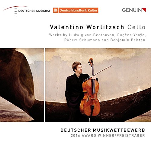 CD cover featuring cellist Valentino Worlitzsch holding a wooden cello.