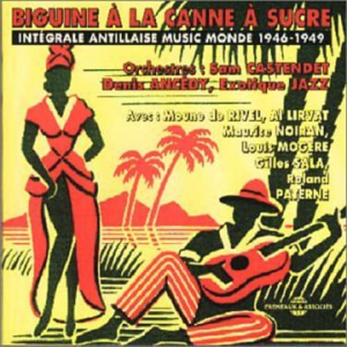 CD cover: woman in red dress, man with guitar, tropical scene.
