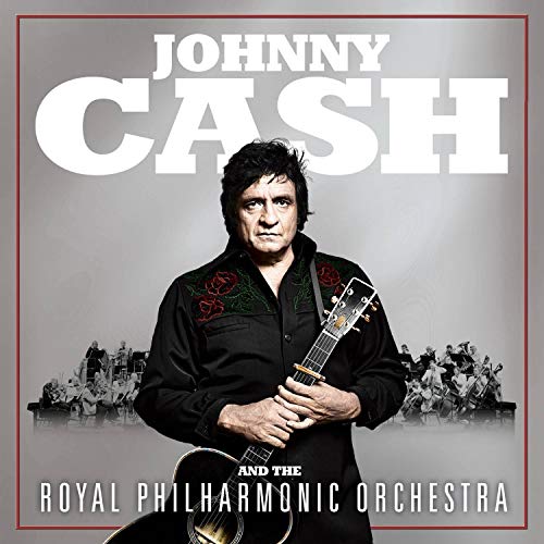 Johnny Cash portrait with guitar, album cover for “Johnny Cash and the…”