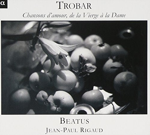 BlackB&W CD cover featuring a lily and a pile of apples with text.