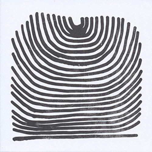 Black and white album cover with abstract, curved line design.