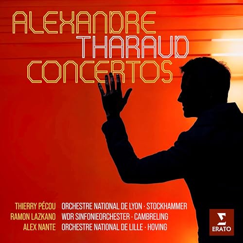 CD cover: Alexandre Tharaud, silhouette with raised hand, orange background.