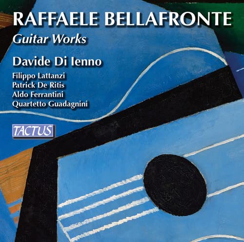 CD cover for Davide Di Ienno’s “Bellafronte: Guitar Works” with abstract art.